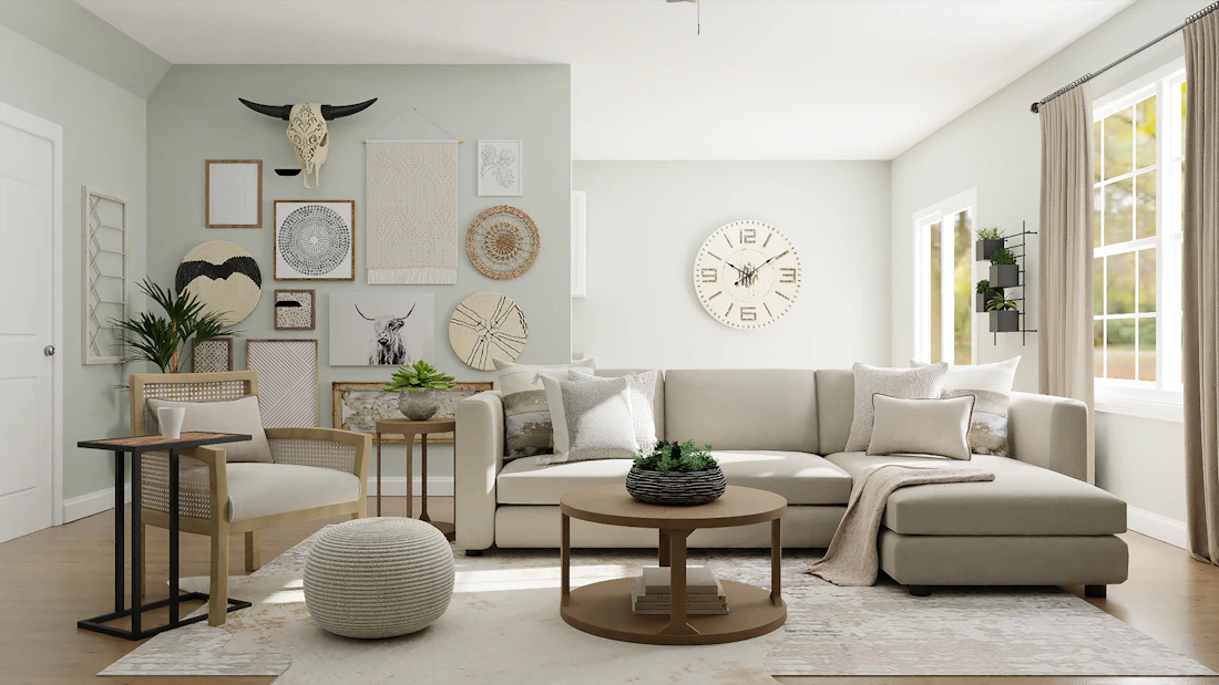 Light-filled living room with a textured rug