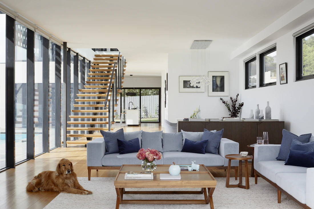 Open living space with timber flooring